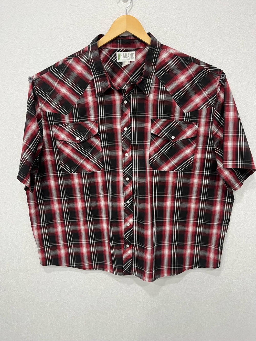 Western Pearl snap button shirt 3X plaid short Haband brand